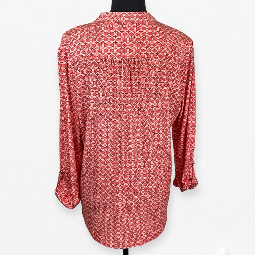 Westport Mandarin Collar V-neck with butt accent reddish Orange flowy blouse L - Picture 4 of 10